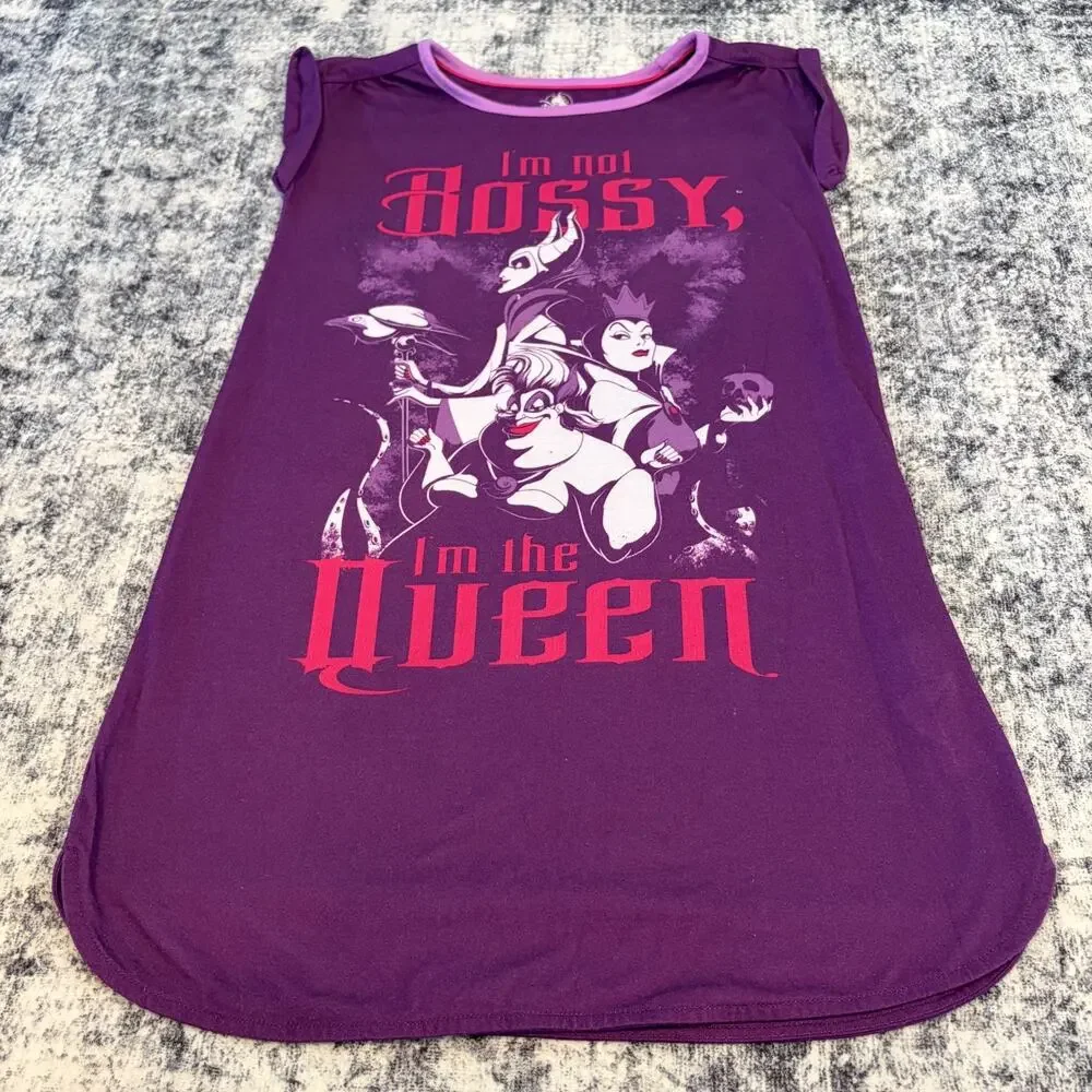Disney Store Villains Nightshirt Girls Purple Not Bossy‎ I'm The Queen Size 9/10